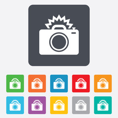 Photo camera sign icon. Photo flash symbol.