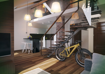 Modern loft Living room interior.