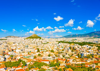 Aerial view of Athens town with lecabetus hill in Greece