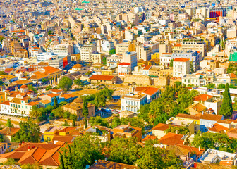 Obraz premium Aerial view of the old part of Athens town in Greece