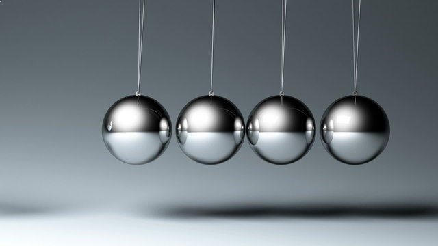 Newton's cradle. seamless looped 3d animation, two views