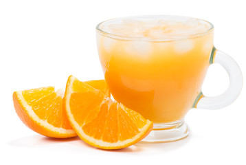 glass of orange juice with ice