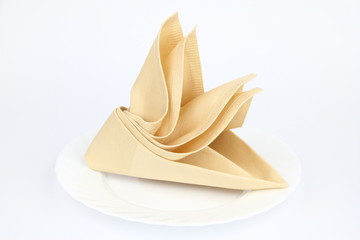 Folded napkin on the white plate © pawelg601