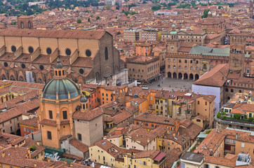 Cityscape view from two towers, Bologna