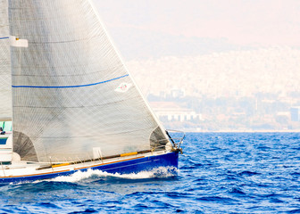 Fototapeta premium Sailing boat during a regatta out of Poros island in Greece