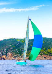 Fototapeta premium Sailing boat during a regatta out of Poros island in Greece