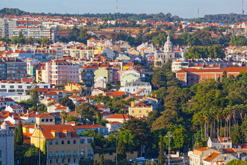 Naklejka na ściany i meble Panorama of the historical center of Lisbon, Portugal