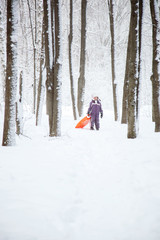 Fototapeta premium wonderful child in the snowy woods