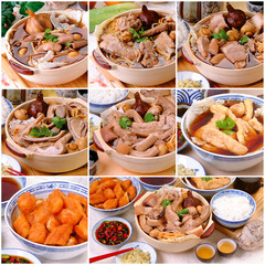 ba kut teh collage. Malaysian stew of pork and herbal soup,