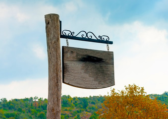 wooden made traditional label at Portaria village in Greece