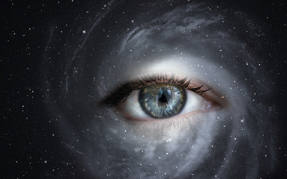 Space galaxy with human eye. Concept image.