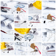 Blueprints, construction collage