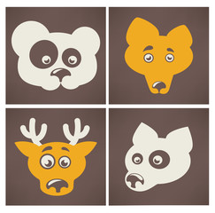 cartoon animal images and icons on dark background
