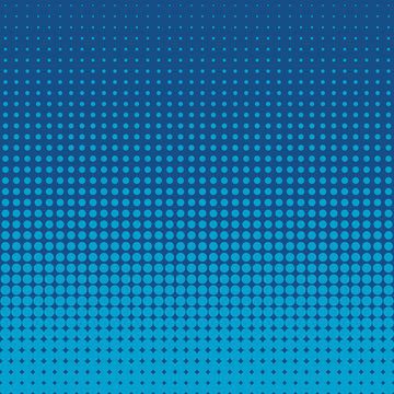 Vector halftone dots. Blue dots on blue background.