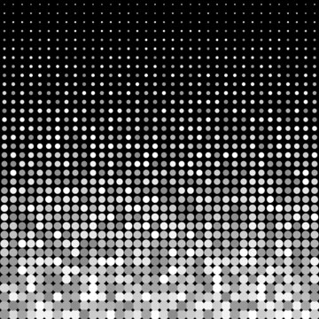Vector halftone dots. White dots on black background.