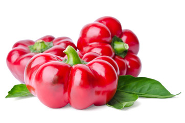 Beautiful juicy red chili peppers isolated on white background