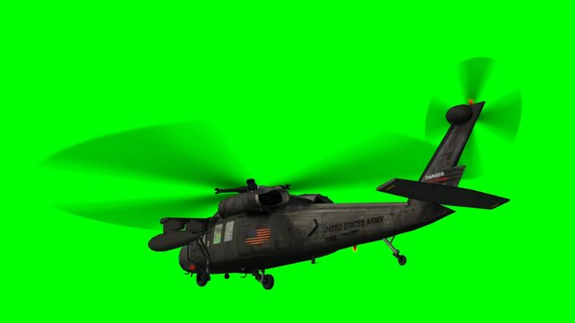 Military Helicopter Uh-60 Black Hawk in fly - green screen