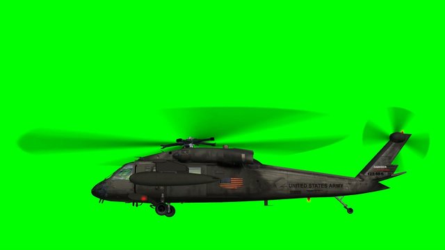 Military Helicopter Uh-60 Black Hawk in fly - green screen