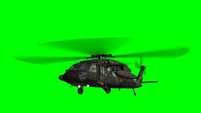 Military Helicopter Uh-60 Black Hawk in fly - green screen