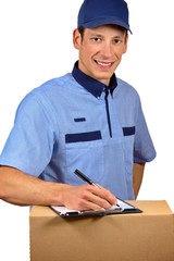Delivery man with his schedule, isolated