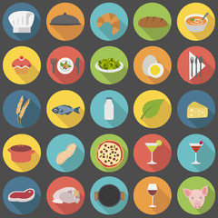 Chef's flat cooking icons set