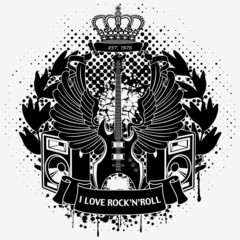 Sticker on the shirt the image of a guitar of wings
