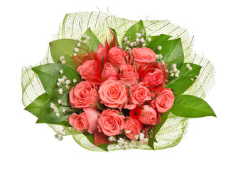 bunch of pink roses isolated on white