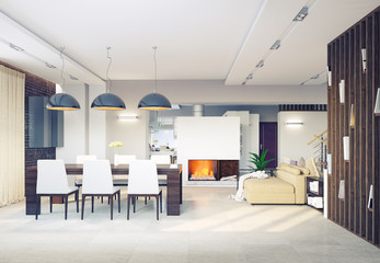 dining room interior. 3d concept