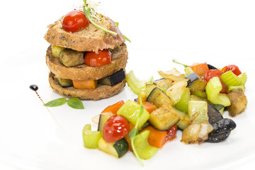 steamed vegetables and rye bread