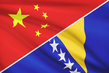 Series of ruffled flags. China and Bosnia and Herzegovina.