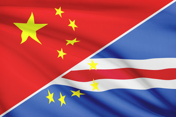 Series of ruffled flags. China and Republic of Cape Verde.