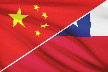 Series of ruffled flags. China and Republic of Chile.