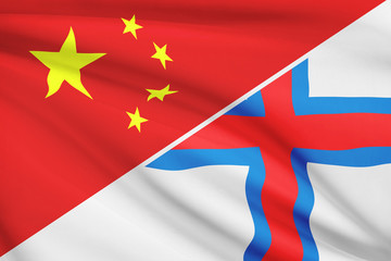 Series of ruffled flags. China and Faroe Islands.