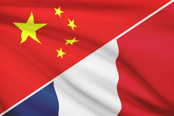 Series of ruffled flags. China and French Republic.