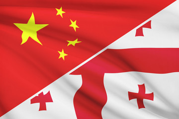 Series of ruffled flags. China and State of Georgia.