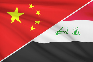 Series of ruffled flags. China and Republic of Iraq.
