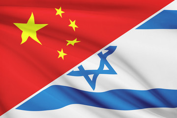 Series of ruffled flags. China and State of Israel.