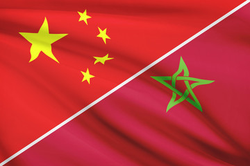 Series of ruffled flags. China and Kingdom of Morocco.