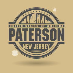 Stamp or label with text Paterson, New Jersey inside