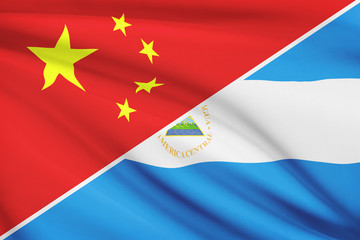 Series of ruffled flags. China and Republic of Nicaragua.