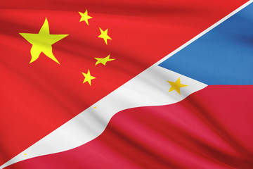 Series of ruffled flags. China and Republic of the Philippines.