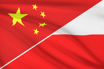Series of ruffled flags. China and Republic of Poland.