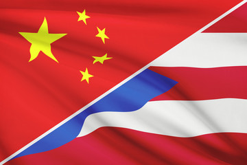 Series of ruffled flags. China and Commonwealth of Puerto Rico.
