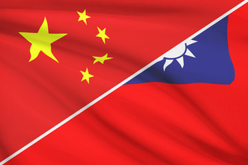 Series of ruffled flags. China and Taiwan (Republic of China).