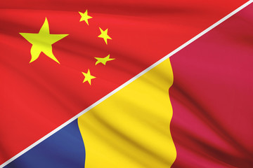 Series of ruffled flags. China and Romania.