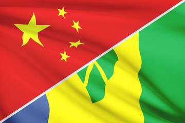 Series of ruffled flags. China and Saint Vincent and Grenadines.