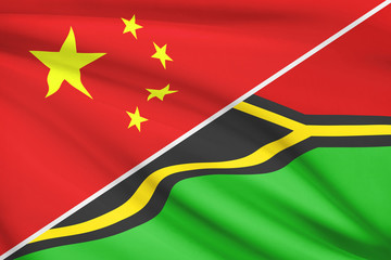 Series of ruffled flags. China and Republic of Vanuatu.