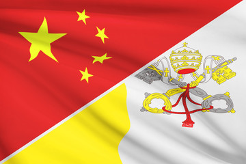 Series of ruffled flags. China and Vatican City State.