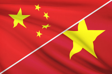 Series of ruffled flags. China and Republic of Vietnam.