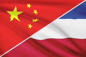 Series of ruffled flags. China and Kingdom of Yugoslavia.